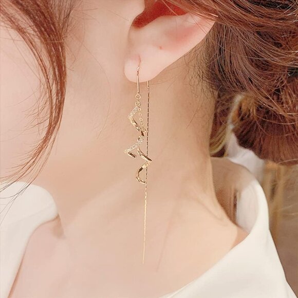 Gold Long Chain Threader Earrings for Women - Fashion Statement Drop Dangle Thre - Picture 2 of 6